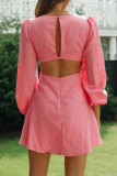 Fashion Street Solid Hollowed Out O Neck A Line Dresses
