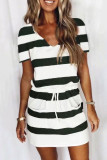 Fashion Casual Striped Split Joint V Neck A Line Dresses