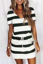 Fashion Casual Striped Split Joint V Neck A Line Dresses