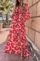 Fashion Bohemian Print Slit V Neck Waist Skirt Dresses