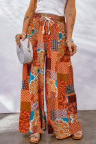 College Vacation Print Patchwork Loose Mid Waist Wide Leg Full Print Bottoms