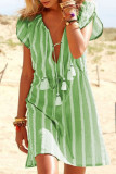 Fashion Casual Striped Patchwork V Neck A Line Dresses