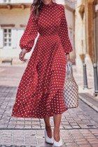 Fashion Print Patchwork O Neck Long Sleeve Dresses