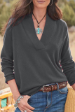 Casual Solid Patchwork V Neck Tops