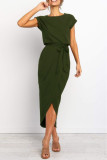 Casual Solid O Neck Pencil Skirt Dresses