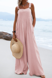 Casual Solid Patchwork Square Collar Loose Jumpsuits