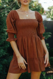 Fashion Street Solid Split Joint Square Collar Waist Skirt Dresses