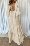 Elegant Solid Patchwork Flounce Square Collar A Line Dresses