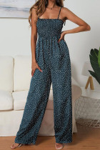 Fashion Street Print Patchwork Spaghetti Strap Loose Jumpsuits