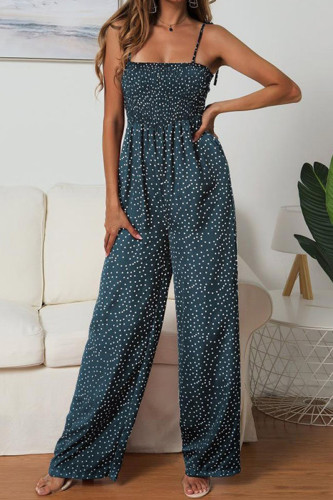 Fashion Street Print Patchwork Spaghetti Strap Loose Jumpsuits