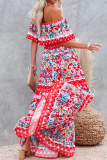 Fashion Street Print Split Joint Off the Shoulder A Line Dresses