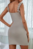 Fashion Street Solid Split Joint Spaghetti Strap Wrapped Skirt Dresses