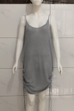 Casual Solid Draw String Backless Strapless Dresses