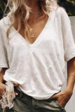 Fashion Casual Solid Split Joint V Neck T-Shirts