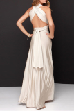 Fashion Elegant Solid Patchwork Backless Strap Design Evening Dress Dresses