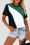Casual Patchwork Leopard Contrast O Neck T-Shirts