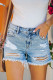 Fashion Street Solid Ripped Mid Waist Straight Denim Shorts
