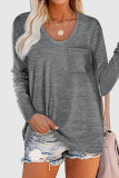 Casual Solid Patchwork Pocket O Neck Tops