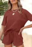 Fashion Living Solid Patchwork O Neck Short Sleeve Two Pieces