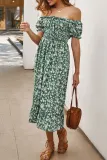 Fashion Street Print Split Joint Off the Shoulder A Line Dresses