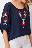 Casual Embroidery Split Joint O Neck T-Shirts