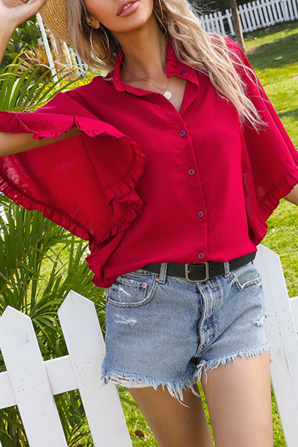 Fashion Solid Split Joint Buckle Stringy Selvedge Collar Tops