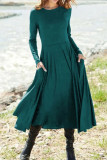 Elegant College Solid Patchwork Pocket Asymmetrical Solid Color O Neck Sheath Dresses