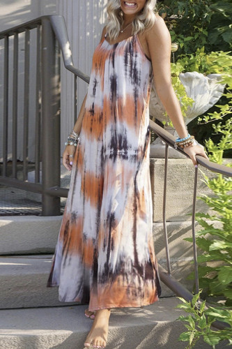 Casual Vacation Print Tie Dye Patchwork V Neck Sling Dress Dresses