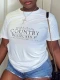 White Casual Daily Print Letter O Neck T-Shirts