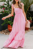 Fashion Simplicity Striped Split Joint Spaghetti Strap Waist Skirt Dresses