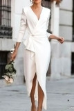Fashion Celebrities Solid Patchwork V Neck Pencil Skirt Dresses