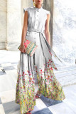 Fashion Street Print Split Joint O Neck Loose Jumpsuits