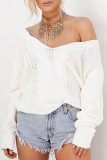 Casual Solid Hollowed Out Patchwork V Neck Tops