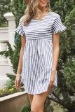 Elegant Striped Split Joint Asymmetrical A Line Dresses