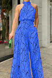 Casual Simplicity Print Patchwork Frenulum Halter Loose Jumpsuits