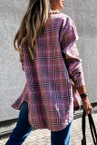 Casual Plaid Buckle Turndown Collar Tops