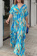 Bohemian Vacation Print Patchwork V Neck Printed Dress Short Sleeve Dress