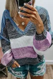Casual Sweet Color Block Patchwork V Neck Tops