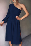 Casual Solid Patchwork Oblique Collar A Line Dresses