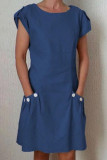 Fashion Street Solid Split Joint O Neck A Line Dresses