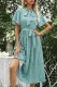 Elegant Print Frenulum With Bow Ribbon Collar Pleated Dresses