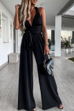 Street Solid Bandage Halter Loose Jumpsuits
