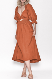 Street Solid Patchwork Square Collar Waist Skirt Dresses