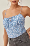 Casual Sweet Floral Frenulum Spaghetti Strap Tops