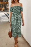 Fashion Street Print Split Joint Off the Shoulder A Line Dresses