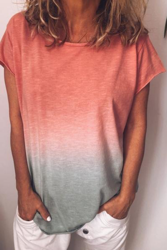 Casual Gradual Change Basic O Neck T-Shirts