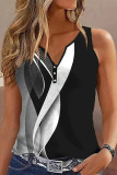 Casual Print Patchwork V Neck Tops