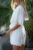 Fashion Street Solid Frenulum V Neck Loose Rompers