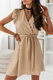 Fashion Street Solid Patchwork V Neck A Line Dresses
