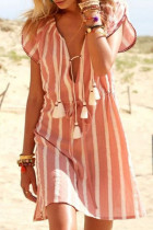 Fashion Casual Striped Patchwork V Neck A Line Dresses